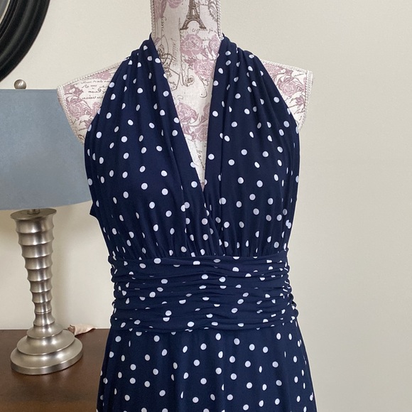 EUC Evan-Picone Navy & White Polka Dot A-Line Dress 12 - Picture 2 of 11